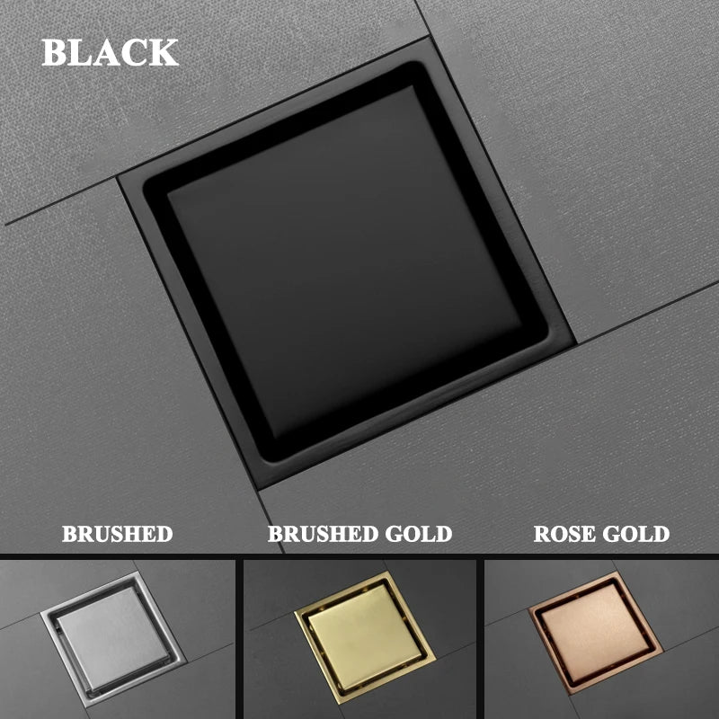 Bathroom Balcony Kitchen Stainless Steel Square Floor Drain Shower Drainers Multi-Color Style Invisible Tile Insert Floor Drains
