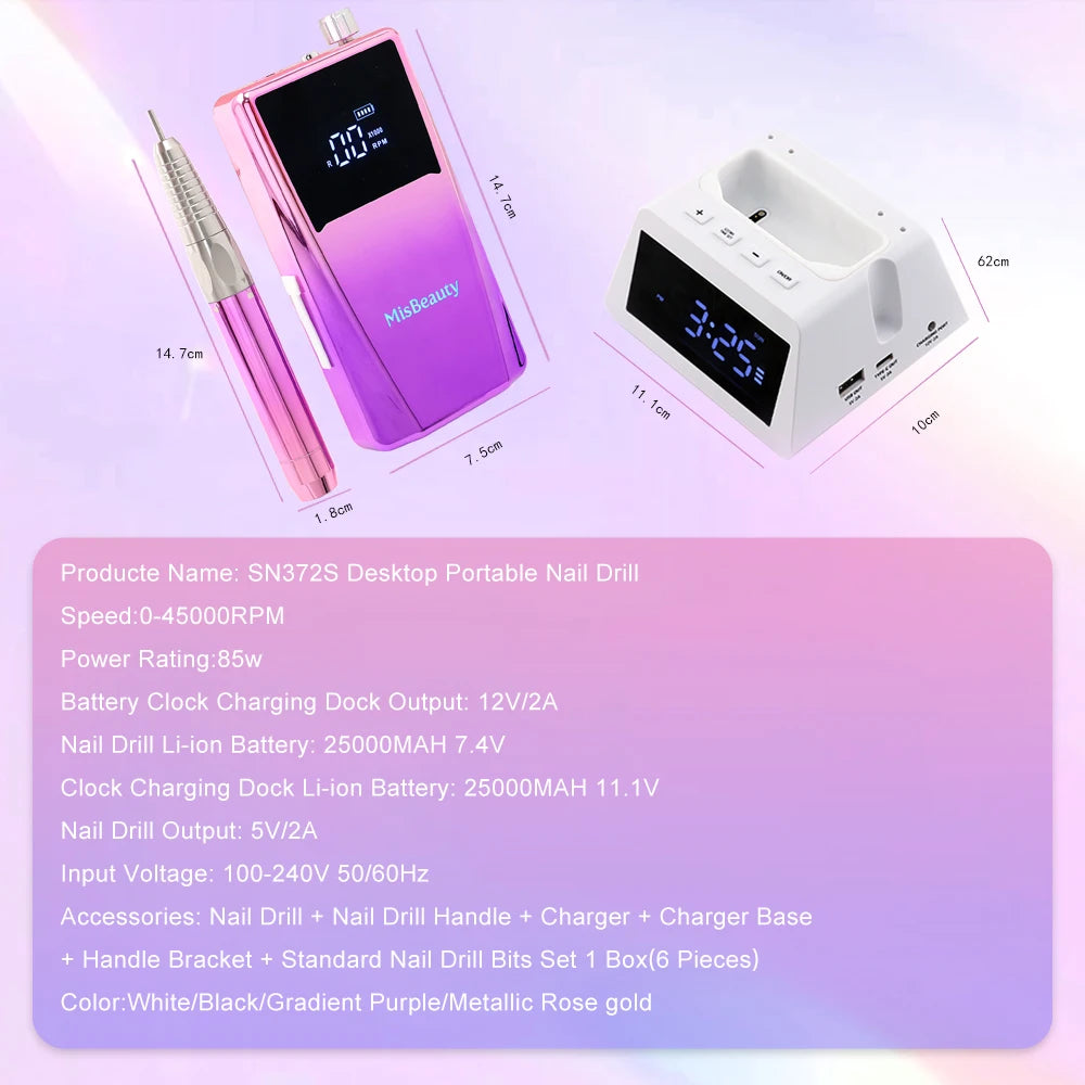 High Quality 45000 RPM Professional Pedicure Tool 85W Desktop Electric Nail Drill Machine Brushless Motor Portable E File