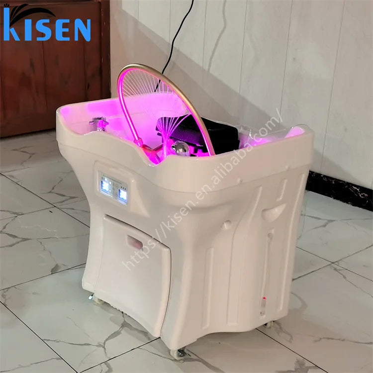 KISEN Portable Massage Shampoo Basin Pipeless Head Spa Equipment with Water Therapy Mobile Washing Bowl for Salon Use