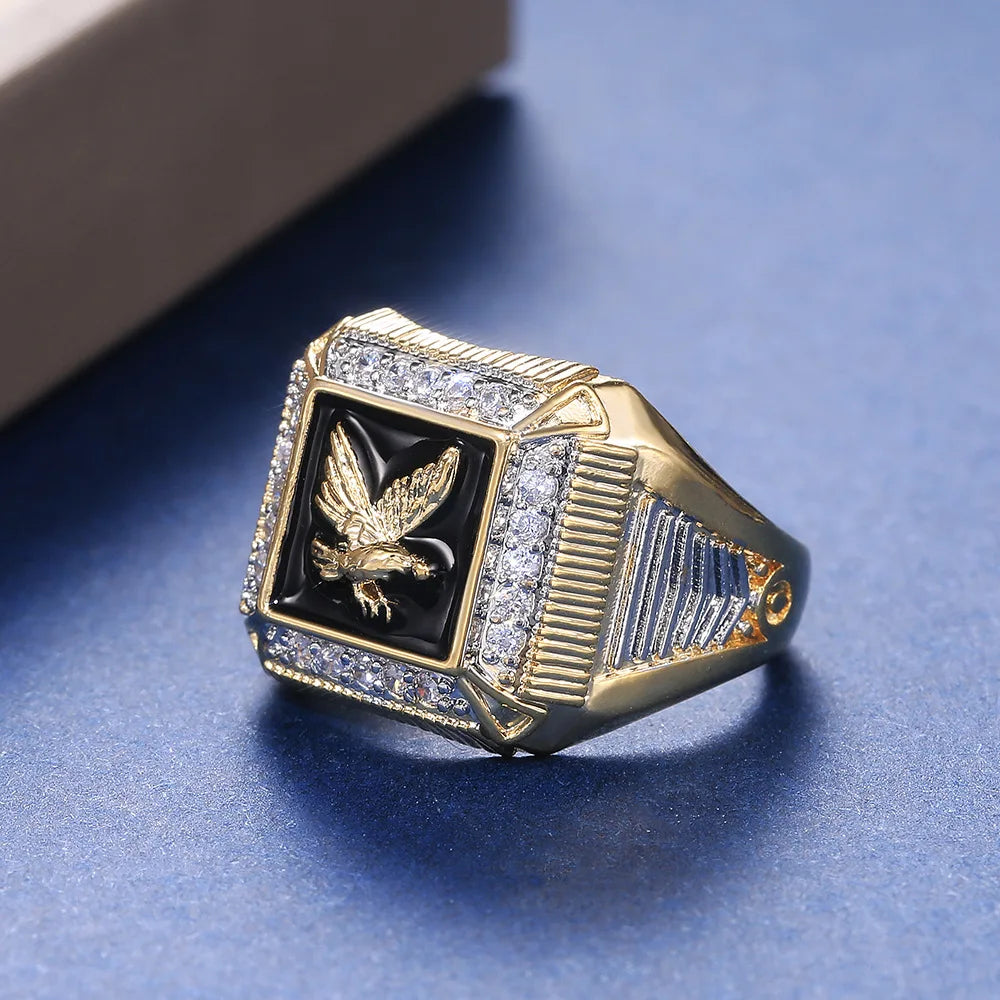 Mens Eagle Ring with Sparkling Accents Bold Statement Fashion Jewelry