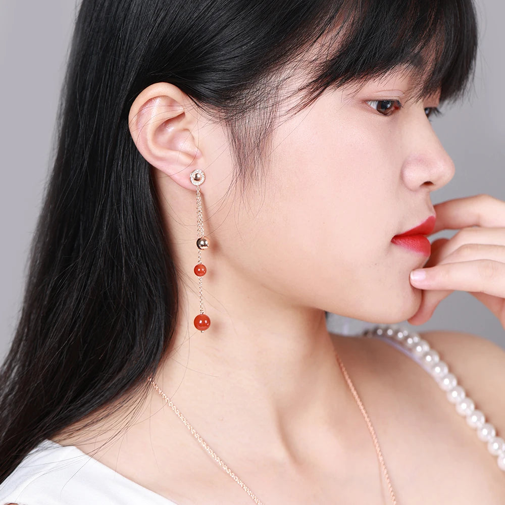 Manufacturer Adjustable Red Agate Long Tassel Sweater Chain Earrings Women's Classic Exquisite Jewelry