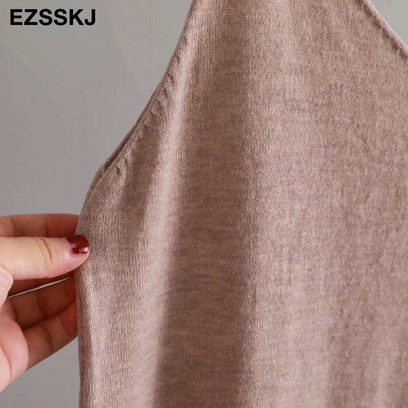 Ezsskj Spring summer 2020 Woman Knitted Tank Dress Casual Long Camisole Vest dress Women Loose  cashmere maix a-line dress