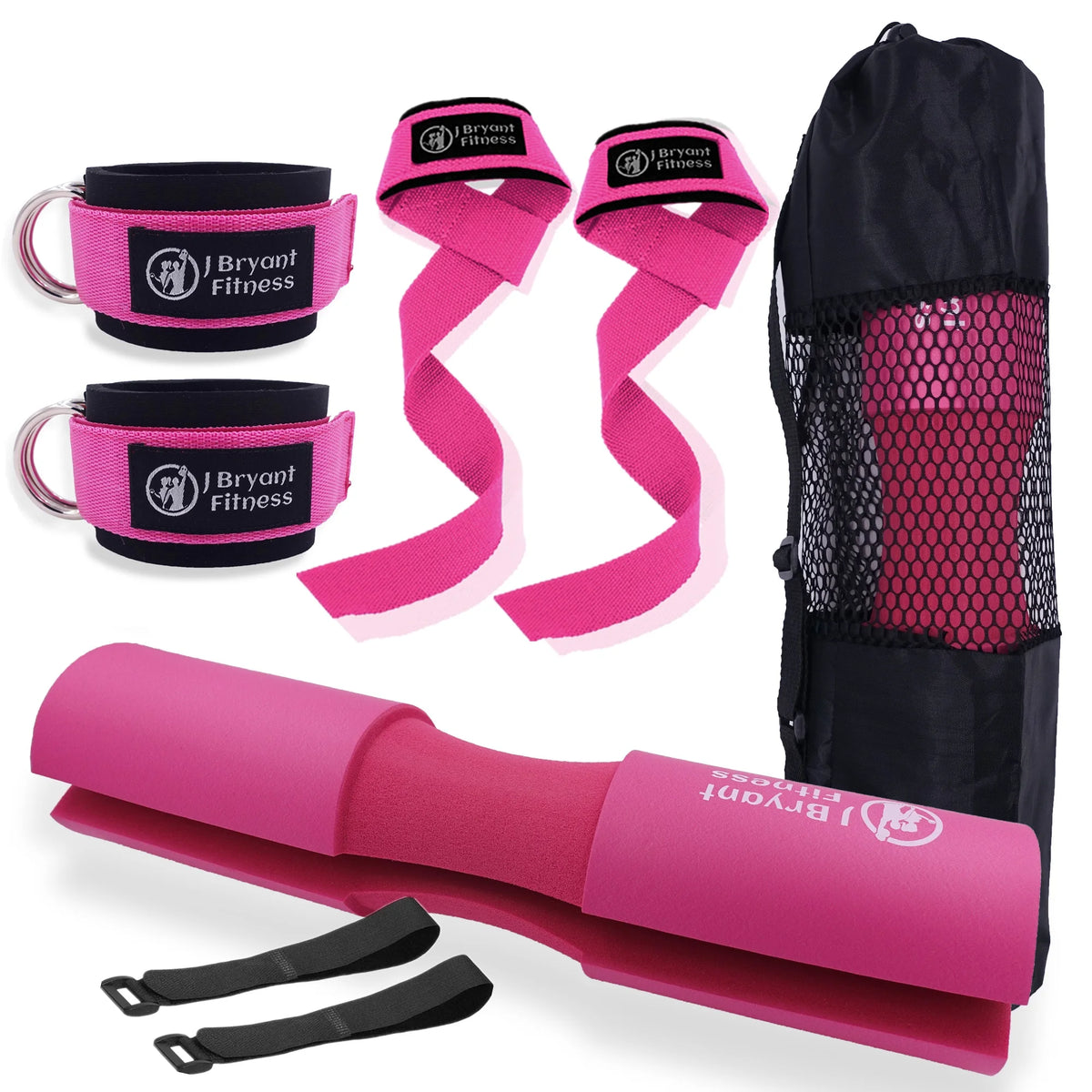 Barbell Pad Set with Carry Bag Weightlifting Wrist Wrap and Gym Ankle Straps for Lunges Hip Thrusts Powerlifting Deadlift
