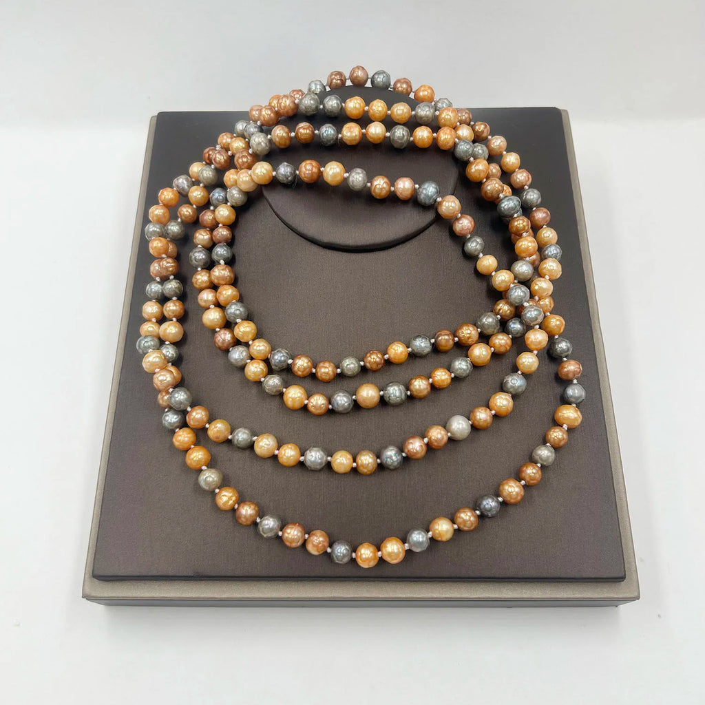 63 Inch /160 CM LONG PEARL Sweater  NECKLACE 100% NATURAL FRESHWATER Keshi Baroque PEARL 7-8 mm Near Round Pearl Knotted Beads