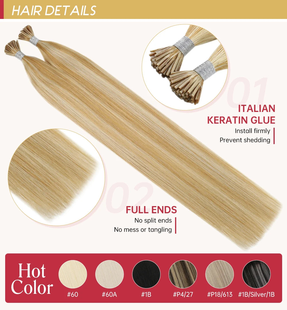 Moresoo Itip Hair Extensions Natural Straight Machine Remy 100% Real Human Hair Italy Keratin Fusion Stick Tipped Extensions