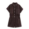 ZATRHMBM Women's Clothing 2025 Spring New Fashion Denim Short Jumpsuit Retro High Waist Zipper Placket Ladies Jumpsuit Mujer