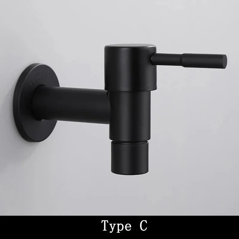 Wall Mounted Faucet Single Cold Sink Tap Black Water Tap for Bathroom Washing Machine Sink Mop Pool
