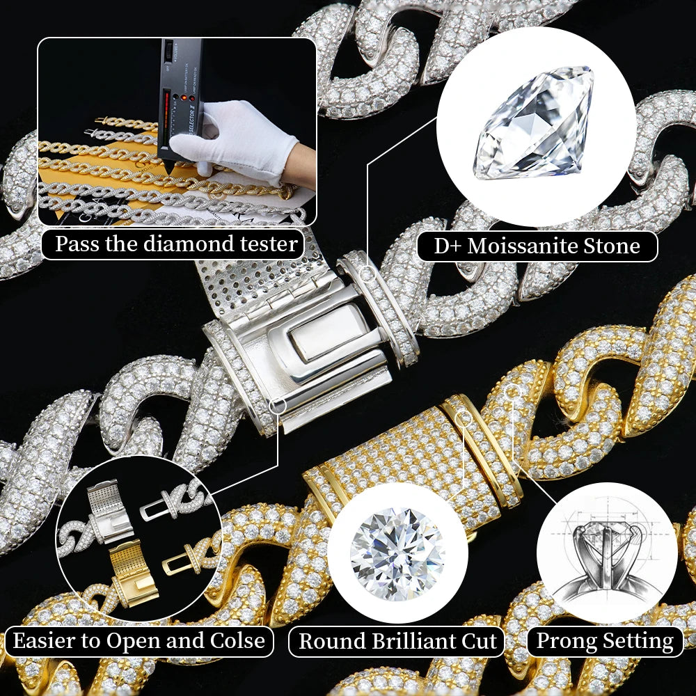 Hiphop Jewelry Iced Out Big Size 20 22 24 Inches square Marquise Clustered Moissanite Diamond Bracelet Necklace Setting