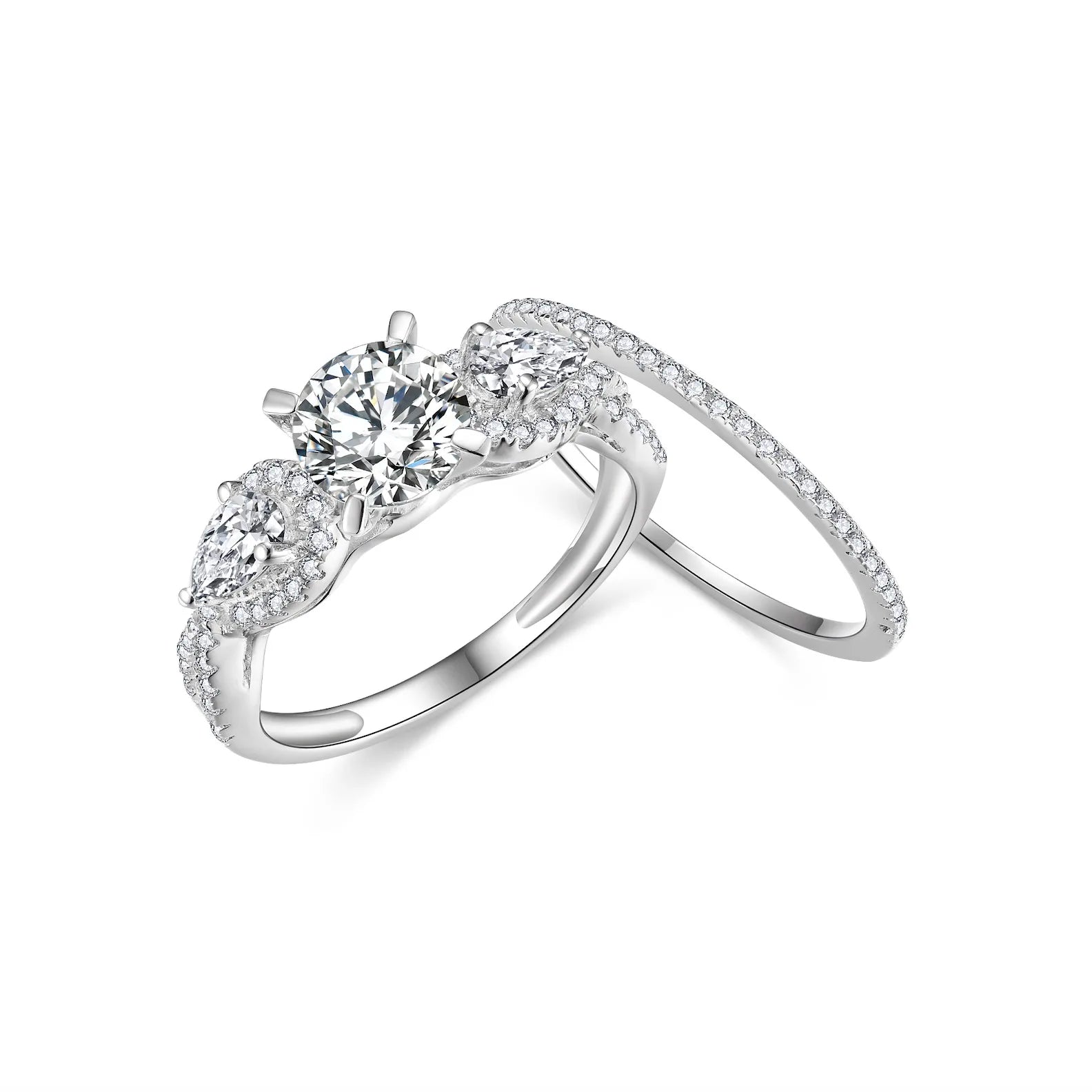 Ruizuan Fashion Jewelry Wedding Ring Set Romantic 1CT 6.5mm Moissanite Silver Wholesale Fashion Jewelry Rings