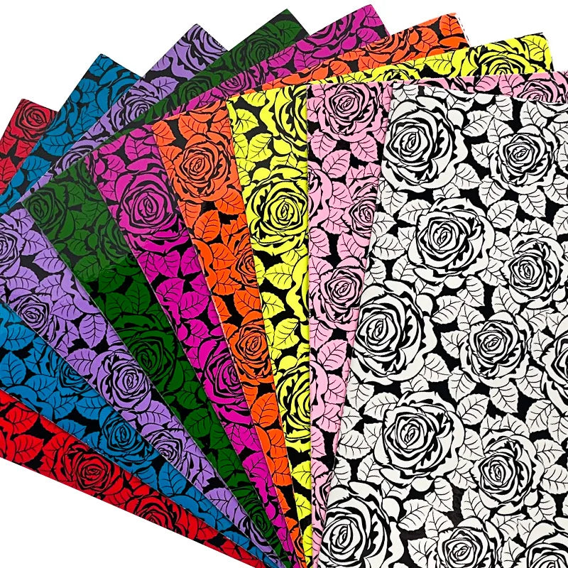 9PCS Rose Pattern Artificial Leather Set 8.2 "x11.8" A4 Can Be Used for DIY Making Jewelry, Bags, Hair Accessories, Earrings