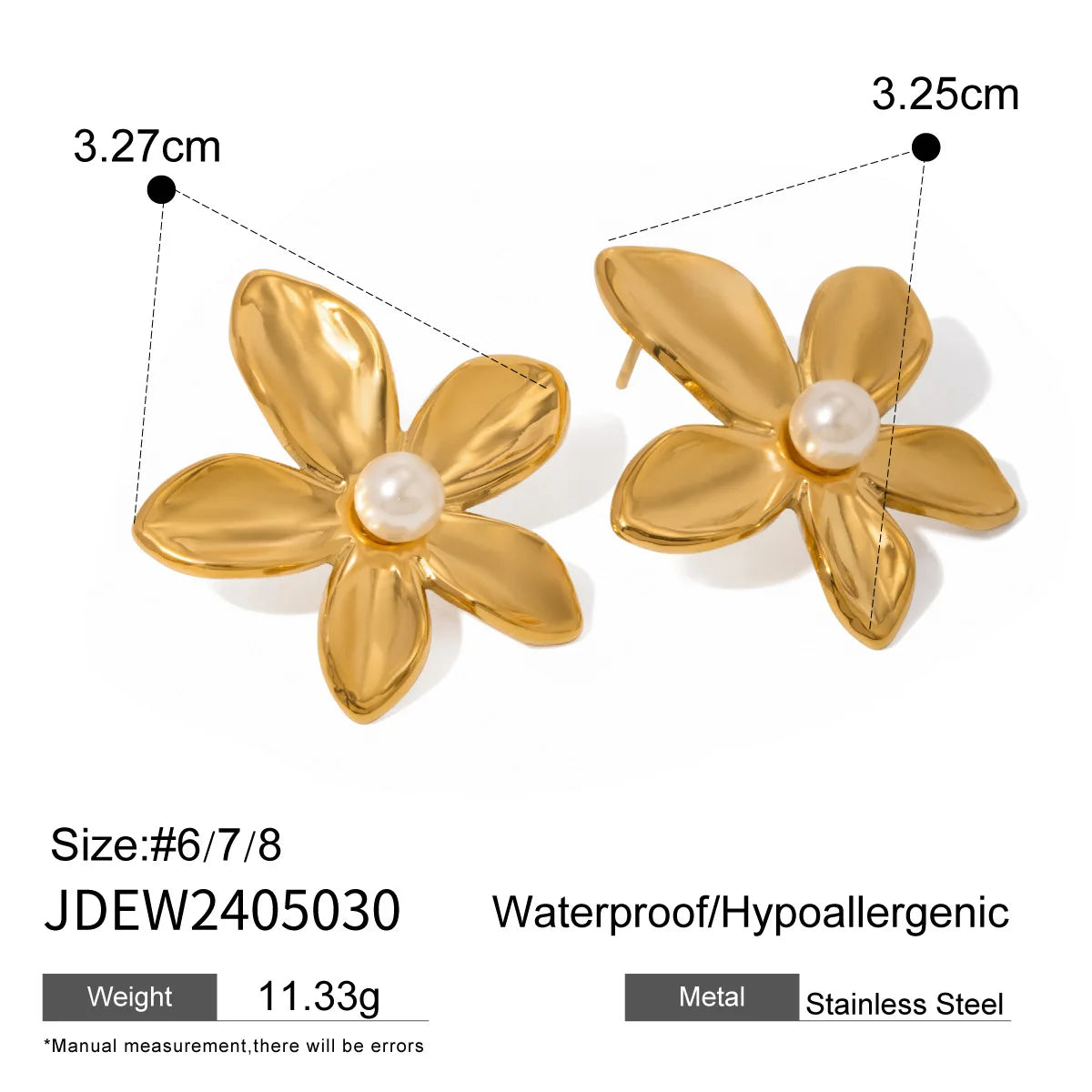 New Fashion Jewelry Stainless Steel Earring 18K Gold Plated Silver Flower Rings Chunky Pearl Flowers Stud Earrings