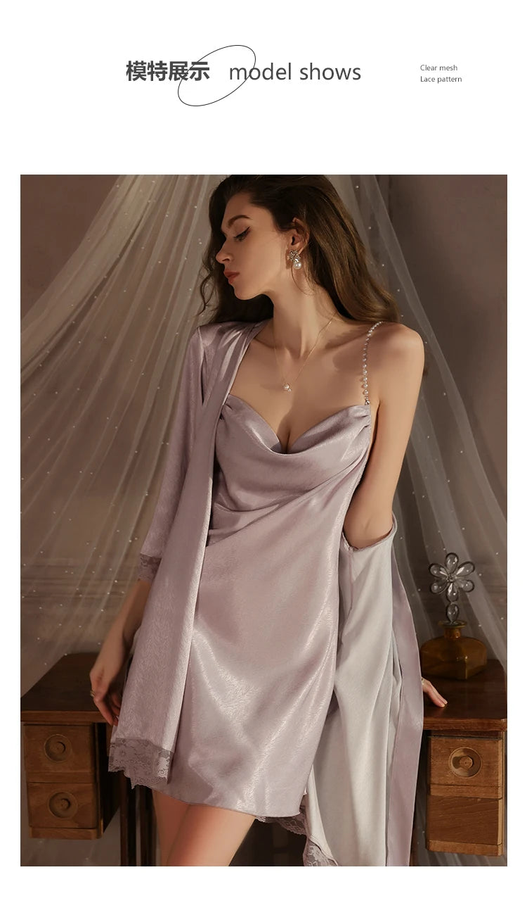 Swdplus-size Pajamas Swing Neck Sexy Backless Seductive Ice Silk Halter Nightdress Women's Home Wear