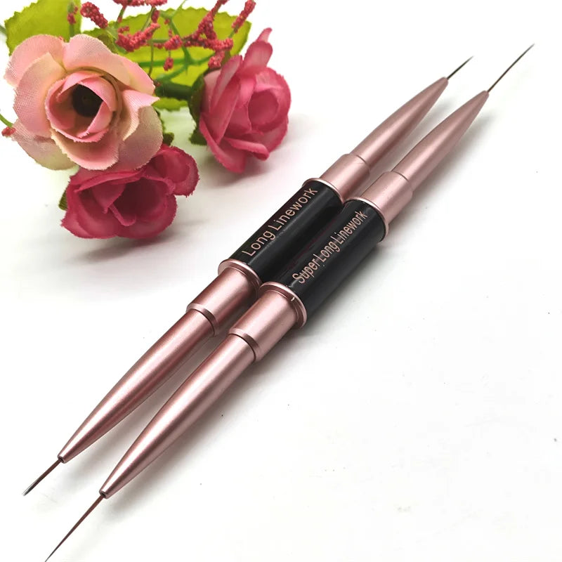 Dual-ended Super Long Nail Brush Professional Nail Tech Liner Work Brush Pen Black Metal Handle Liner Brush Nail Art Drawing