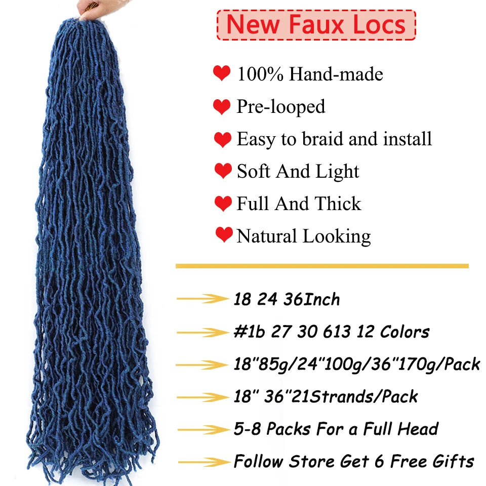 18”24”36” Mix Green New Faux Locs Crochet Hair Synthetic Curly Dreadlocks Hair Extensions Faux Cheveux Soft Locs Crochet Braids