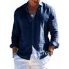 Summer Men's Solid Fashion Versatile Shirt Beach Shirts Men Long Sleeved Cardigan Tops Turn Down Collar Slim Fit