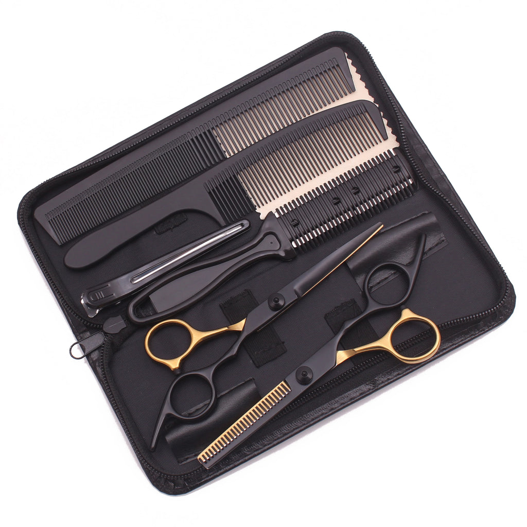 Hair Scissors Set Japan Stainless 6" Sharp Thinning Shears for Barber Shop Haircut Salon C1001 Gold Black Hairdressing Scissors