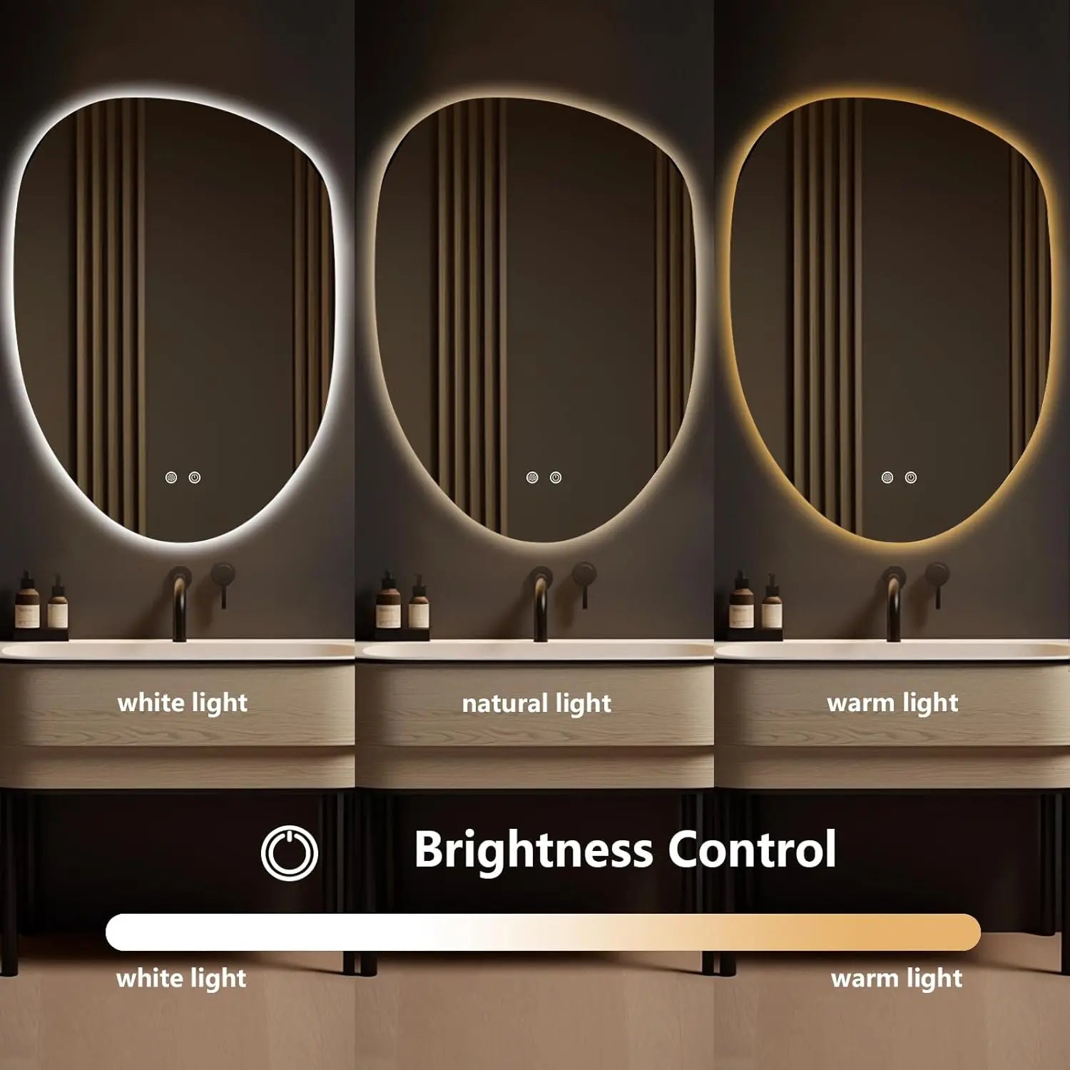 WallBeyond 23 X 32 Inch Tempered Glass LED Bathroom Vanity Mirror Wall Mount with Lights Clear Irregular Shape