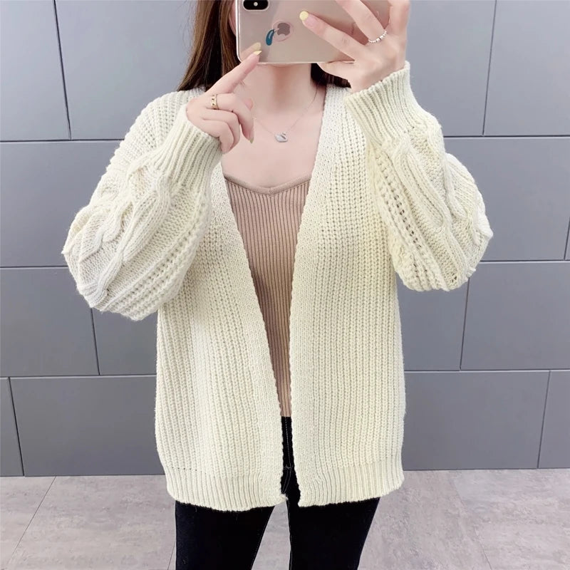 New Fashion Autumn Winter Sweater Long Sleeve Solid Color Knit Tops Cardigan Women's Clothing Casual Sweater