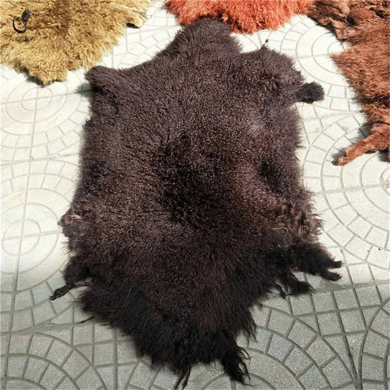 Long Hair Curly Real Mongolian Tanned Sheep Fur Pelt for Garment Use