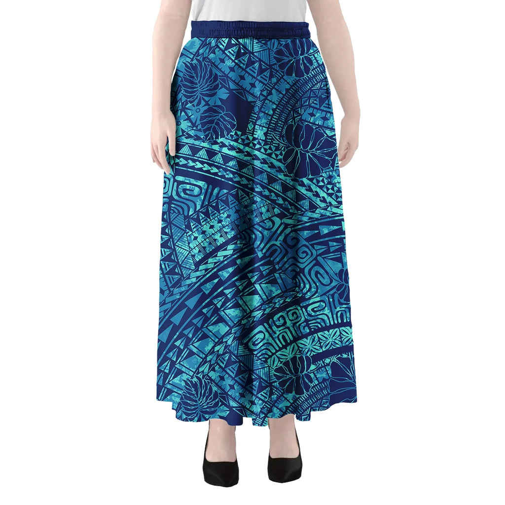 Polynesian Hawaii Tribal Printed Women Skirts Vintage High Waisted Elegant A-Link Long Maxi Skirt Casual Holiday Beach Skirt