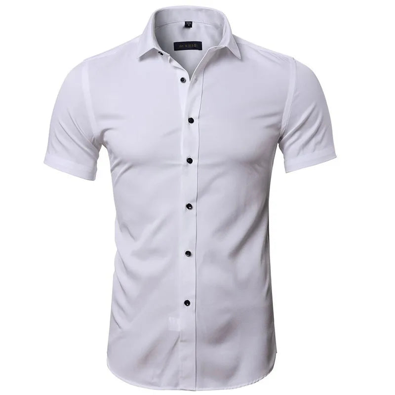 Mens Summer Official Solid White Color Regular Fit Organic Cotton Short Sleeve Casual Social Stylish Clothing Shirts for Men