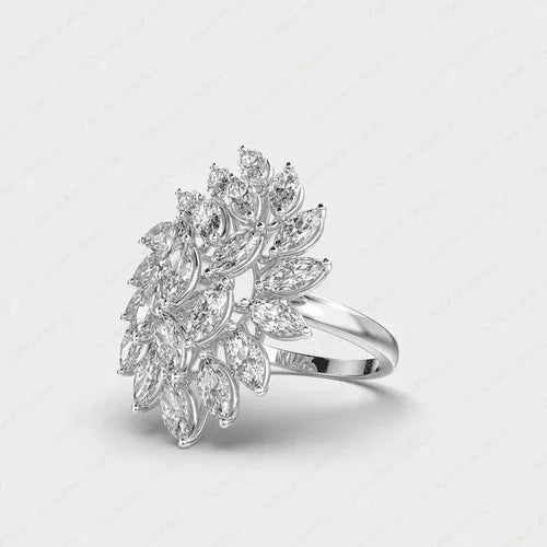 D Gleam Jewels Premium Ethnic 925 Silver Pave Setting 2.08ct Lab Grown Marquise Zircon Engagement Ring IGI Certified Party