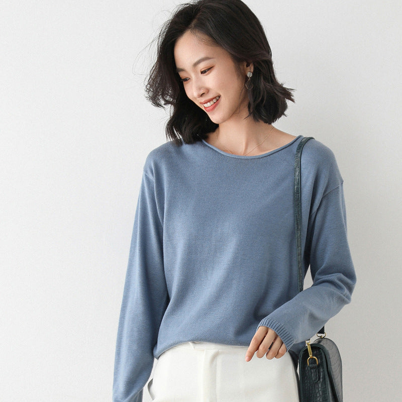 2025 Spring Autumn Womens Sweater Solid Knitwear Korean Loose Female Basic Casual Jumpers Stretch Pullover Sky Blue Pink Sweater