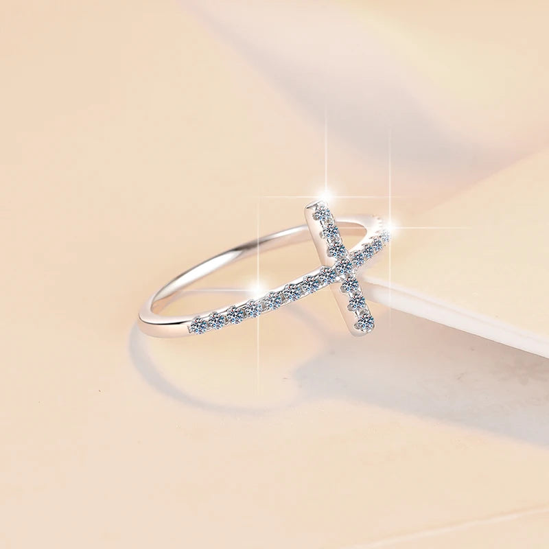 Fine Husky Jewelry Simple S925 Sterling Silver VVs1 Full Moissanite Ring Cross Stackable Band Wedding Rings of Ladies Women