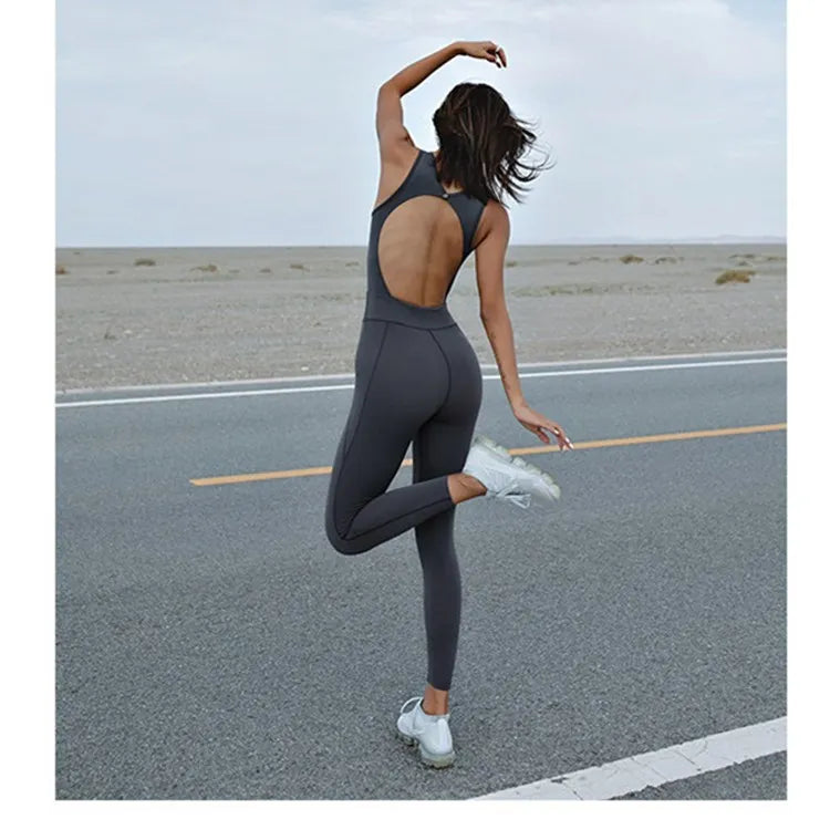 Sexy Back Hollow Women Aerial Yoga Sport Suit Fitness Jumpsuit With Pad Women High Elasticity Gym Dance Training Athletic Suit