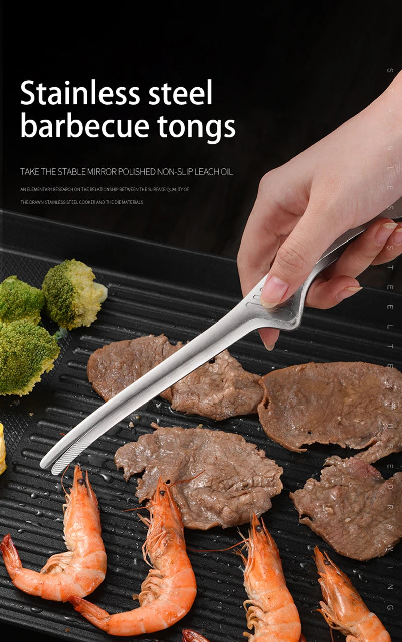 430 Stainless Steel Food Tongs Korean Barbecue Bbq Steak Clip Multi-purpose Food Clips Kitchen Gadgets Barbecue Accessories