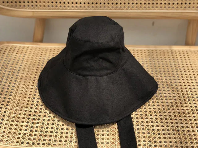 Japan and South Korea Big Brim Hat Women's Spring Summer Foldable Travel Sun Hat Cotton Linen Round Bandage Bow Fisherman Hat
