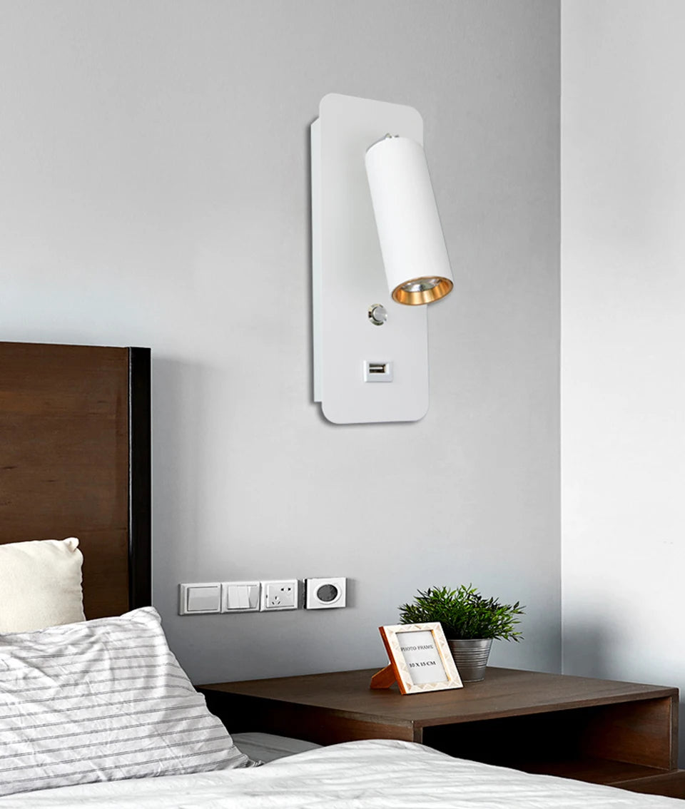 Indoor LED Wall Lamp 7W with USB Charge Wall Lamp Bedroom Living Room Nordic Modern Wall Light Aisle with Switch Wall Sconce