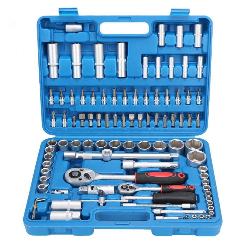 94 Pcs Auto Repair Maintenance Matte Ratchet Wrench Set Hand-Power Combination OEM Hard Case Box Truck Toolbox Socket Wrenches