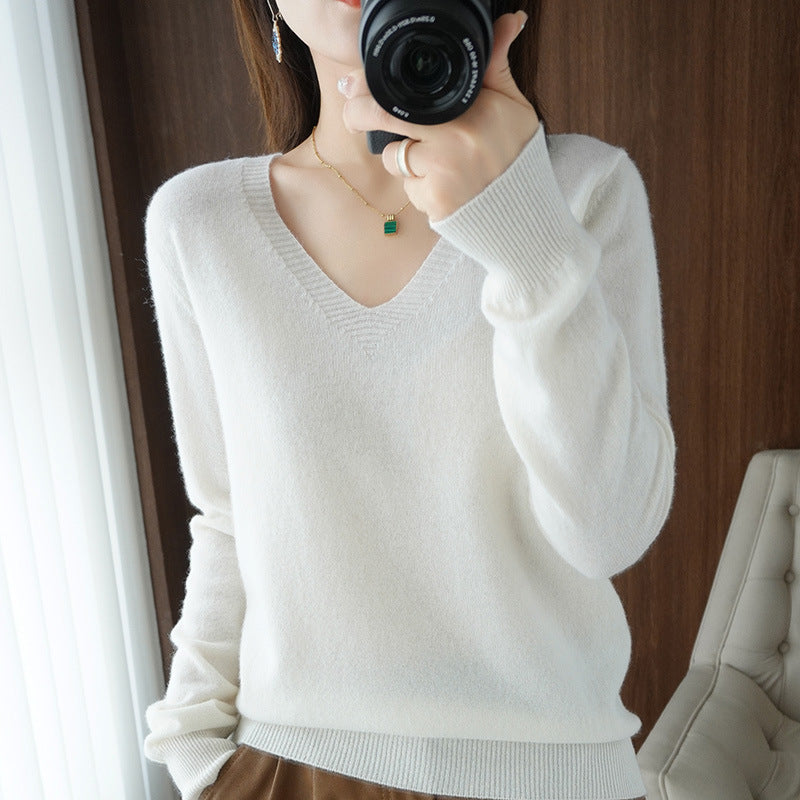Women's Sweater 2025 Autumn Winter Knitted Pullovers V-neck Slim Fit Bottoming Shirt Solid Soft Knitwear Jumpers Basic Sweaters