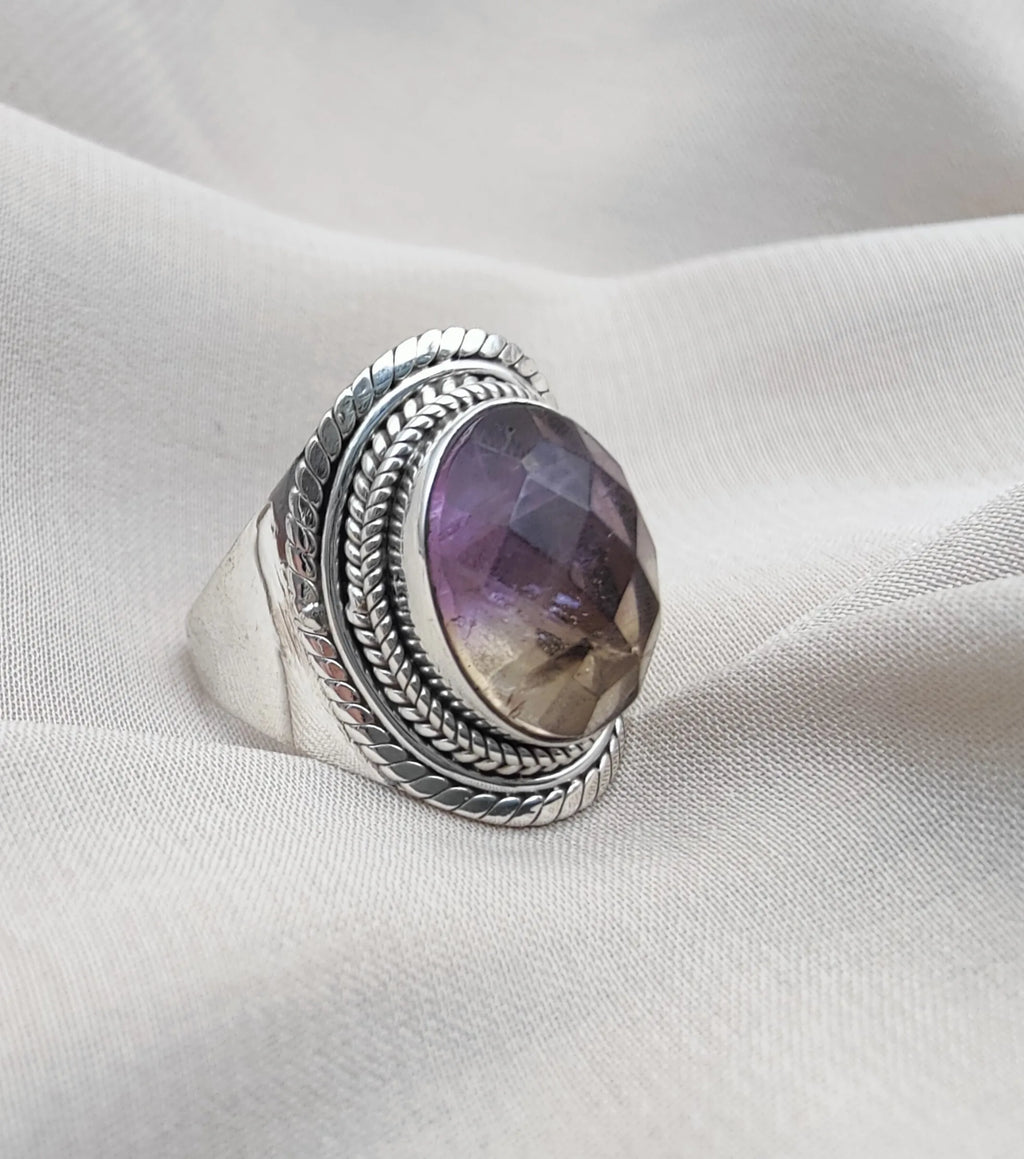 High-Grade Natural Ametrine 925 Sterling Silver Handmade Dual Tone Gemstone Ring Trendy Women's Wedding Party Jewelry Wholesale