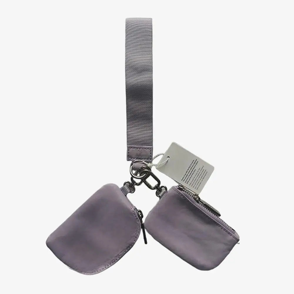 Light Weight Nylon Zipper Dual Pouch Portable Business Wristlet Hanging Keychain Bag in USA Overseas Warehouse