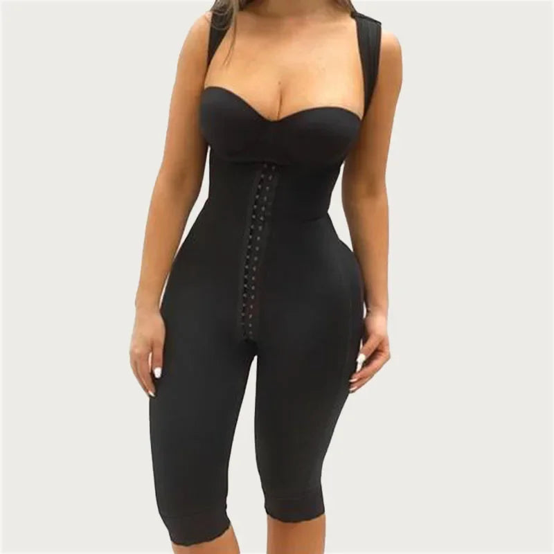 1pcs Logo Sleeveless Knee Length Shapewear Braless Wide Shoulder Straps Butt-Lifting Bodysuit for Women Tummy Control