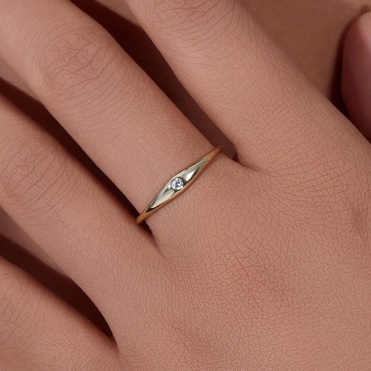 European and American Simple Fashion 925 Sterling Silver Plain 14K Gold Plated Zircon Finger Rings Jewelry for Women