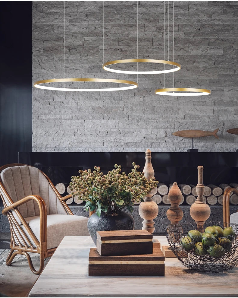 New Modern LED Chandelier for Living Room Bedroom Dining Room Aluminum Ring Indoor Pendant Chandelier Lamp Lighting