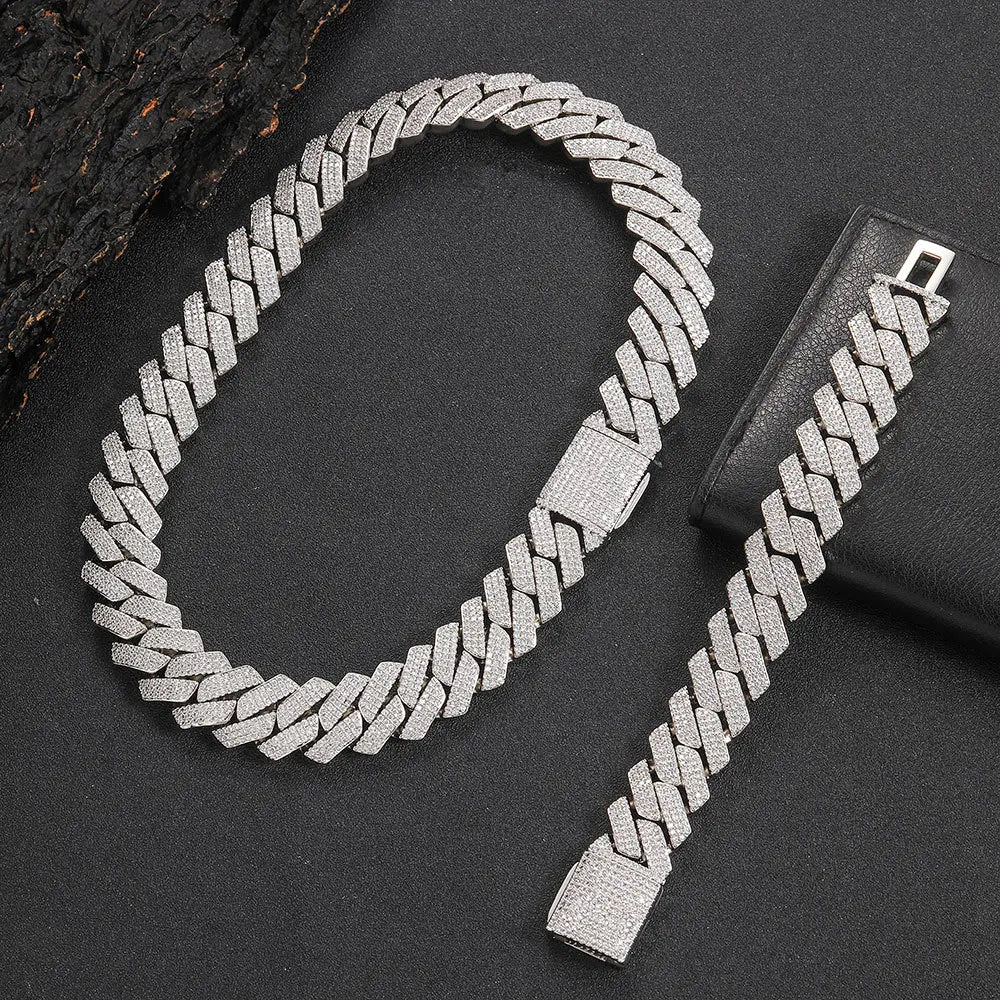 Wholesale 925 Silver Mosan Moissanite Bracelet European American Hip-Hop Style 20mm Cuban Chain Men's Diamond Bangle"
