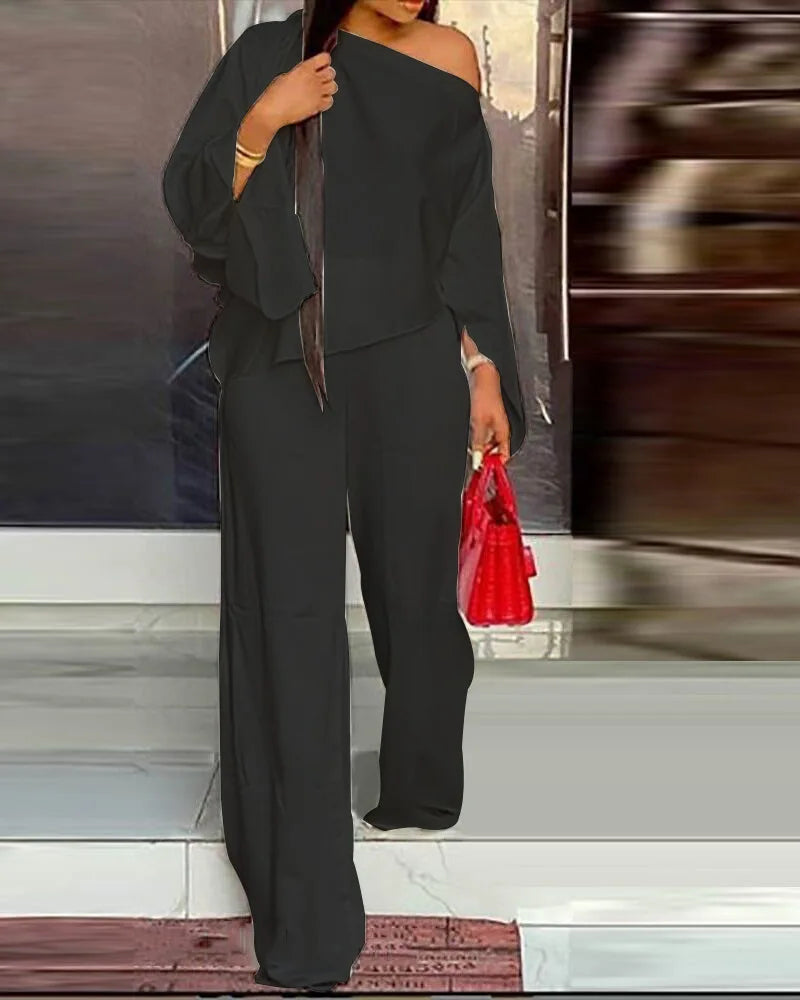 Boutique Wholesale 2026 Autumn New Fashionable Casual Shirt Cotton Wide Leg Pants Women's Set