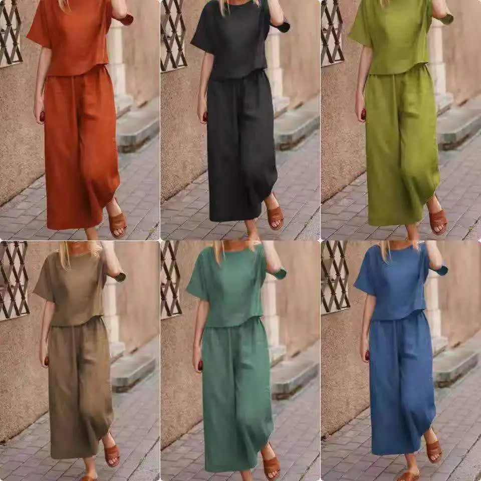 Casual Solid Color Shirt Pants Two-Piece Set Women's Fashionable Comfortable Breathable Clothing