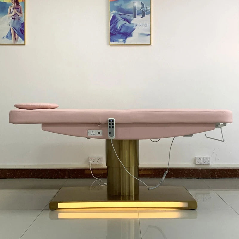 HICOMED Gold Plated Base Luxury Electric 3 Motors Beauty Massage Table White Adjustable Facial Eyelash Bed With LED