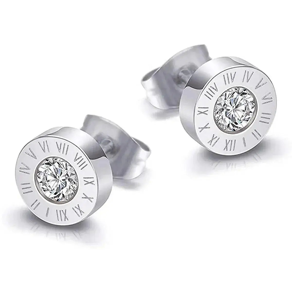 Fashion Chic Stainless Steel  Crystal Stud for Women Men Jewelry Vintage Roman Numerals Small Earring