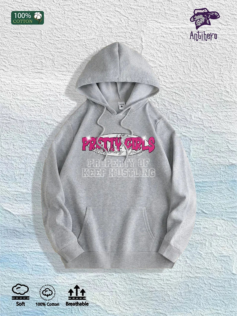 US Local Warehouse: 100% Cotton "Pretty Girls Keep Hustling" Graphic Hoodie, 7 Colors