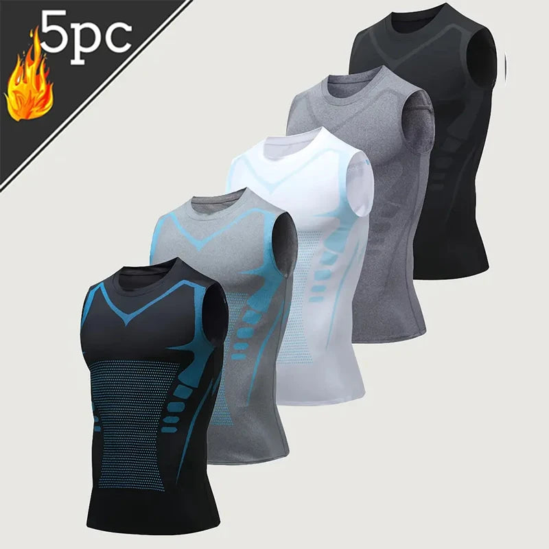 USA Warehouse 5 Pack Men's Athletic Compression Shirts Sleeveless Tight Workout Tank Tops Sports Base Layer Running Basketball