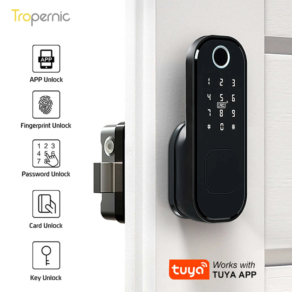 Cerradura Digital Tuya Waterproof Smart Rim Lock Keyless Entry Door Lock Fingerprint Smart Lock With Wifi for Outdoor