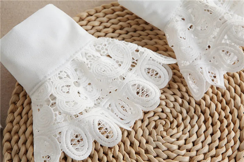 Women Hollow Detachable Sleeve Fake Cuffs Ladies Detachable Shirt Multi Layer Ruffles Solid Color White False Cuffs Wristband
