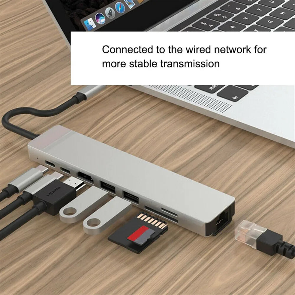 USB Type c Hub 8 in 1 Compatible USB C Hub 8 Port Multi Function Con Ethernet for  Laptops