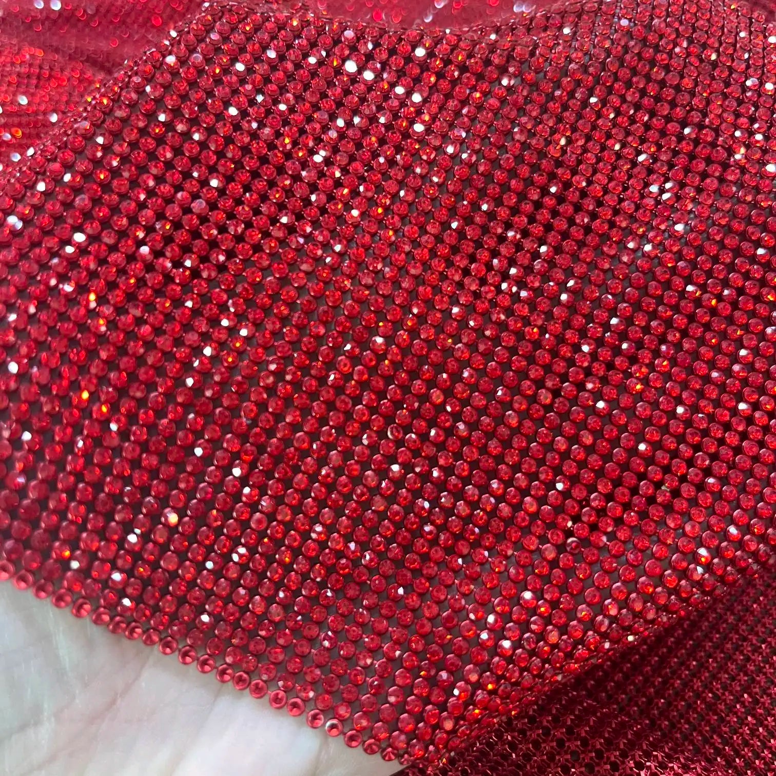 Shiny Siam Crystal Mesh Fabric Red Rhinestone Mesh for Sewing on Bags Shoes Garment